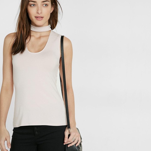 S 4-6 EXPRESS Small WHITE CUT-OUT V-NECK CHOKER TANK TOP sleeveless shirt